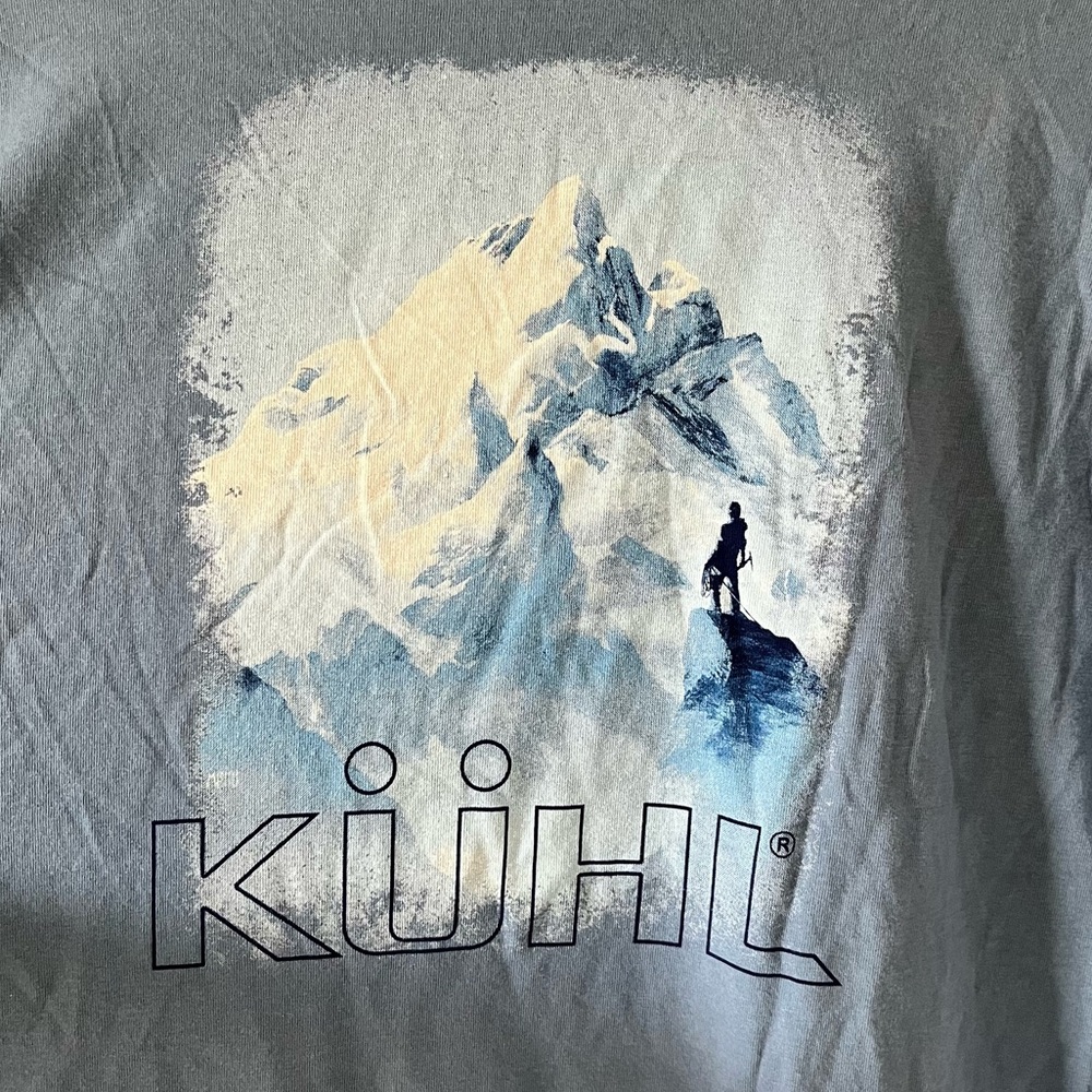 Kuhl T-shirt Men's Large Blue Logo Graphic Outdoor Summer Hiking Tee with Pocket